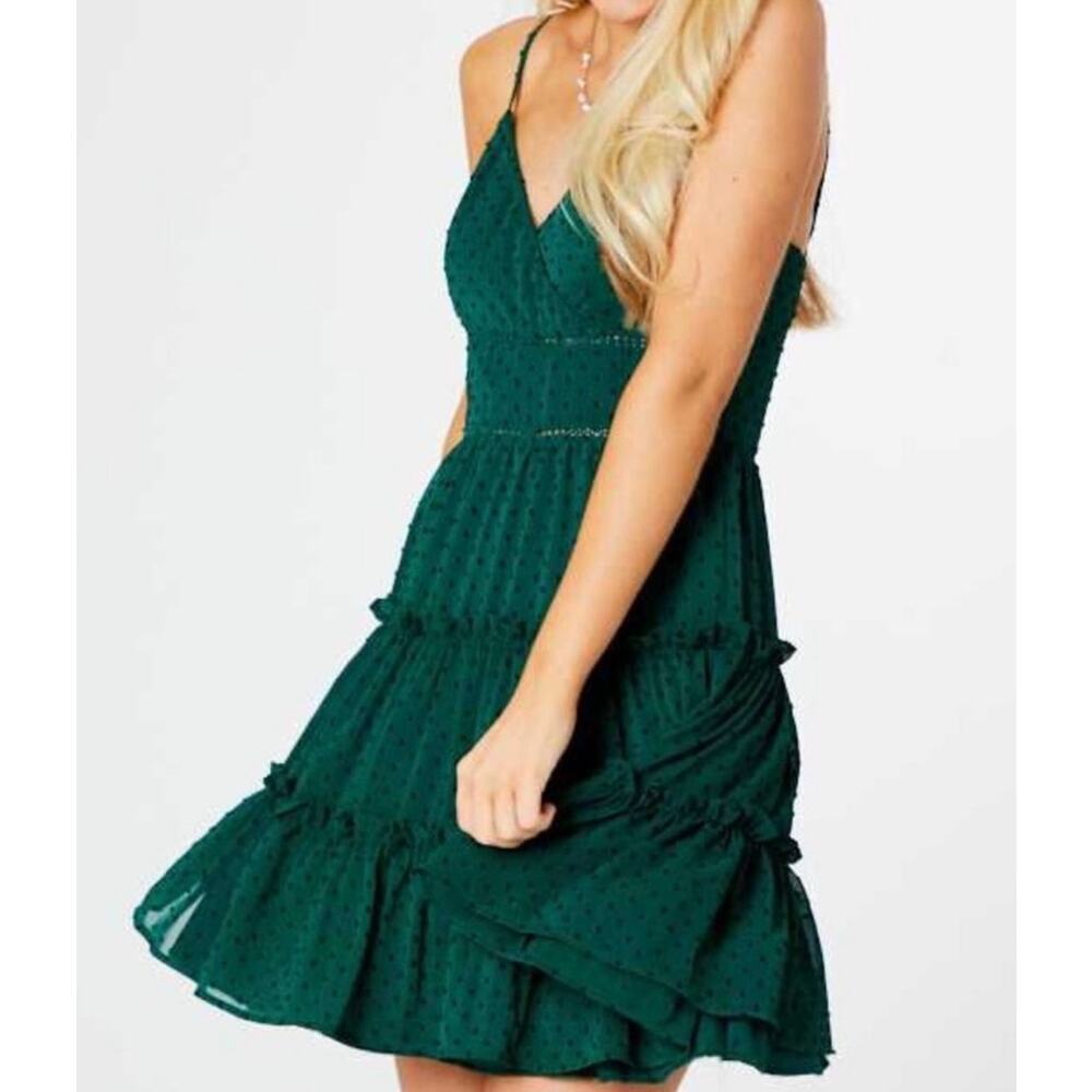 Altar’d State Swiss Dot Tiered Mini Dress NWT Emerald Green Size XL Boho Party
